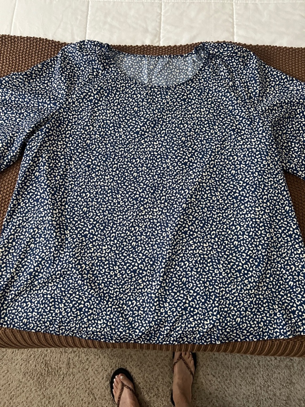 Women’s Navy Blue & White Printed Crewneck Top